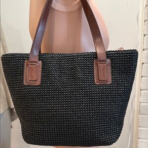 Amanda Smith Black Woven Tote Bag with Brown Handles